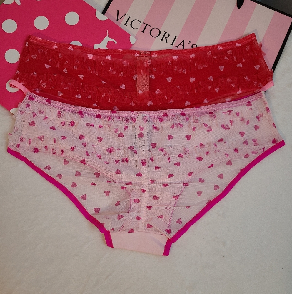 Y2K Victoria's Secret 2pk Mesh Ruffle Bum Cotton Hiphugger Panties Size M